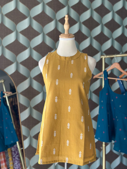 Mustard Yellow Halter Handloom Cotton Top