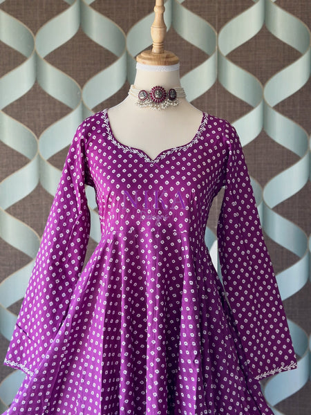 Purple Bhandini Cotton Anarkali