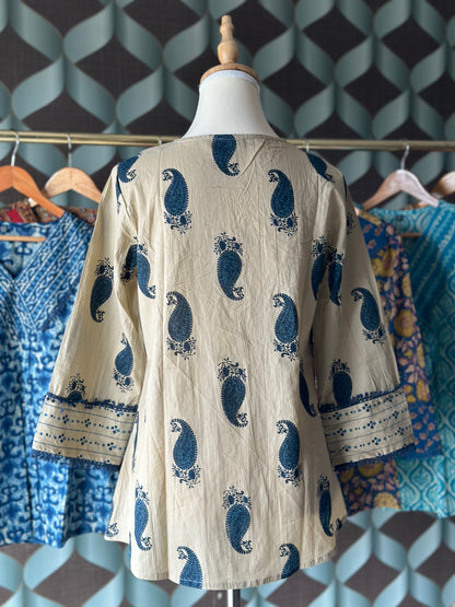 Ivory Paisley Cotton Short Top