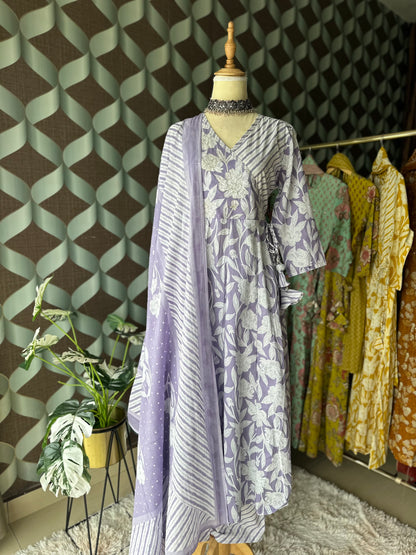 Lilac Cotton Anarkali Suit Set