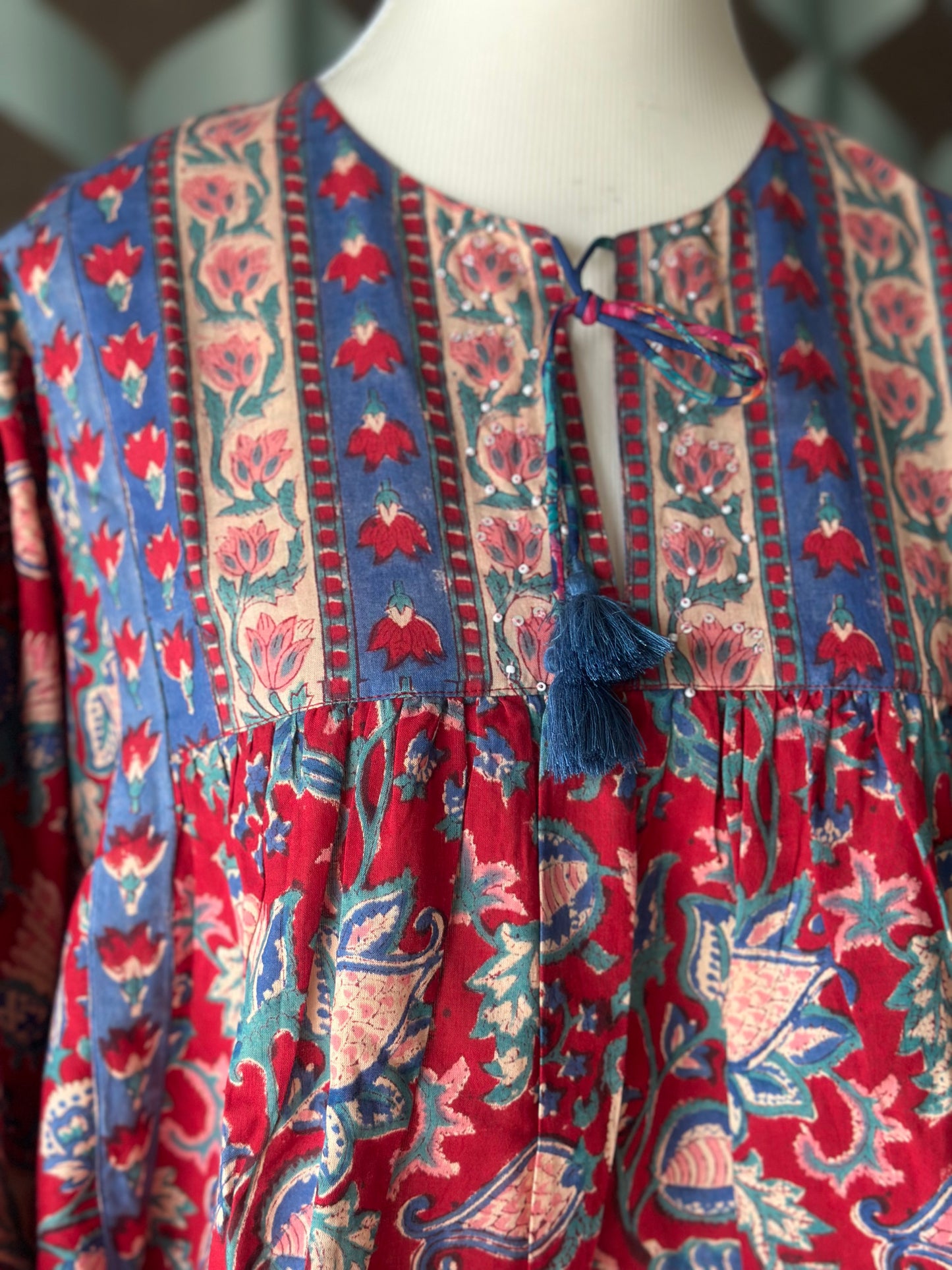 Red Floral Handblock Printed Boho Top