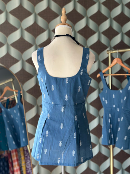 Denim Blue Handloom Cotton Strap Top