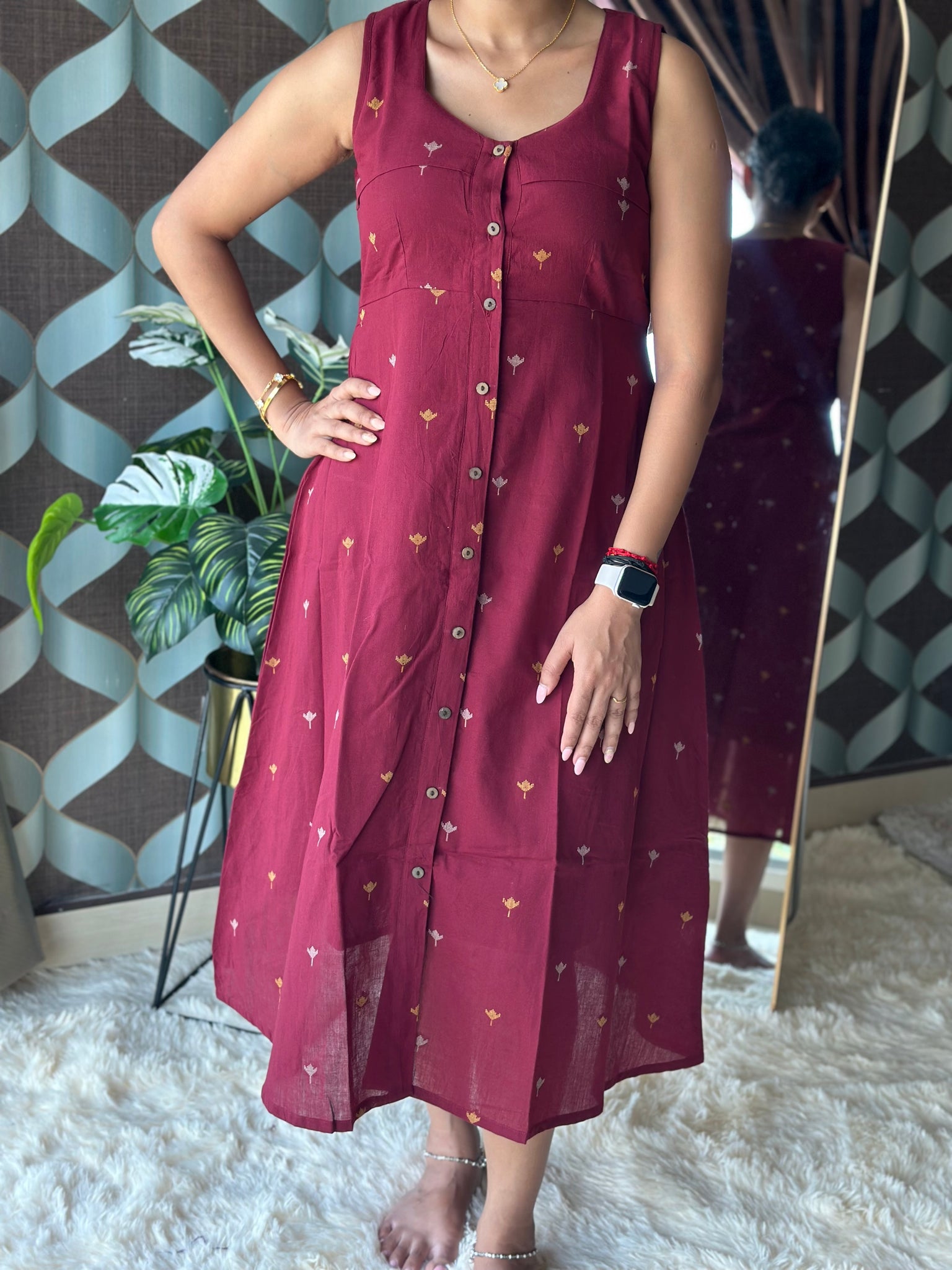 Varnika Maroon Handloom Dress