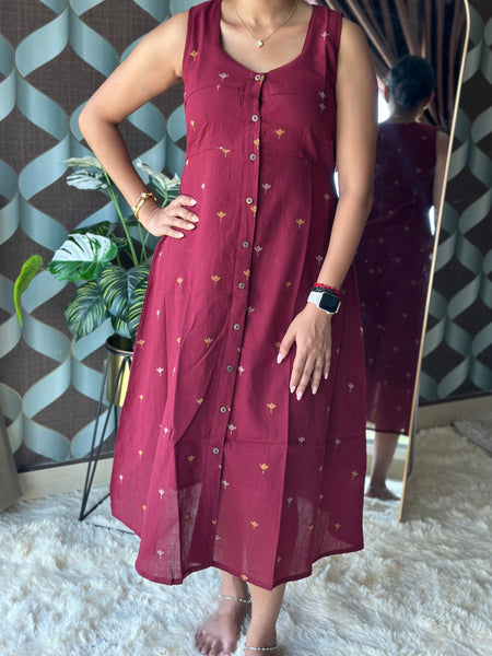 Varnika Maroon Handloom Dress
