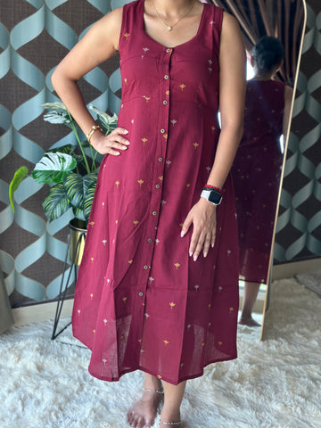 Varnika Maroon Handloom Dress