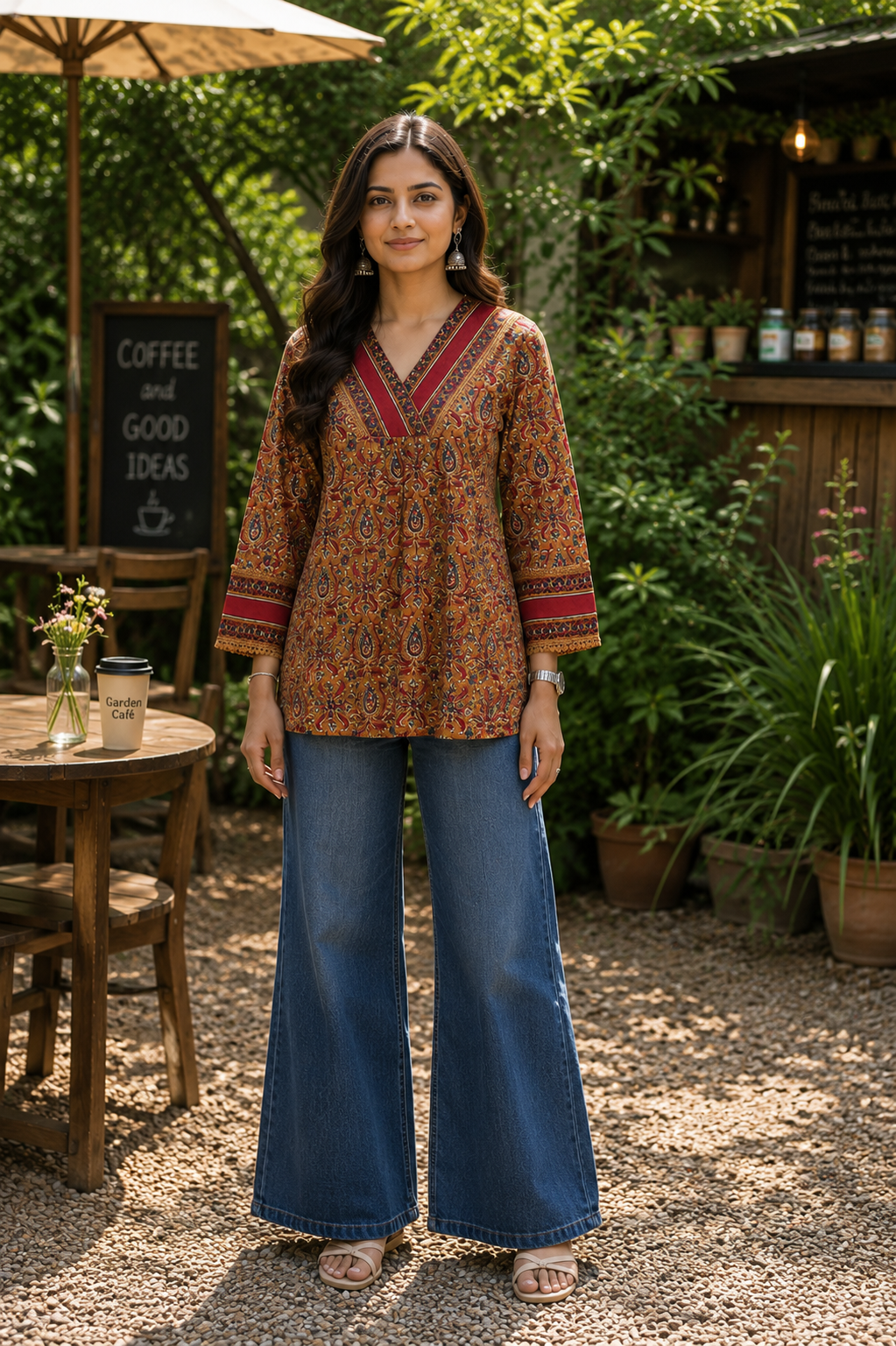 Mustard Kalamkari Cotton Short Top