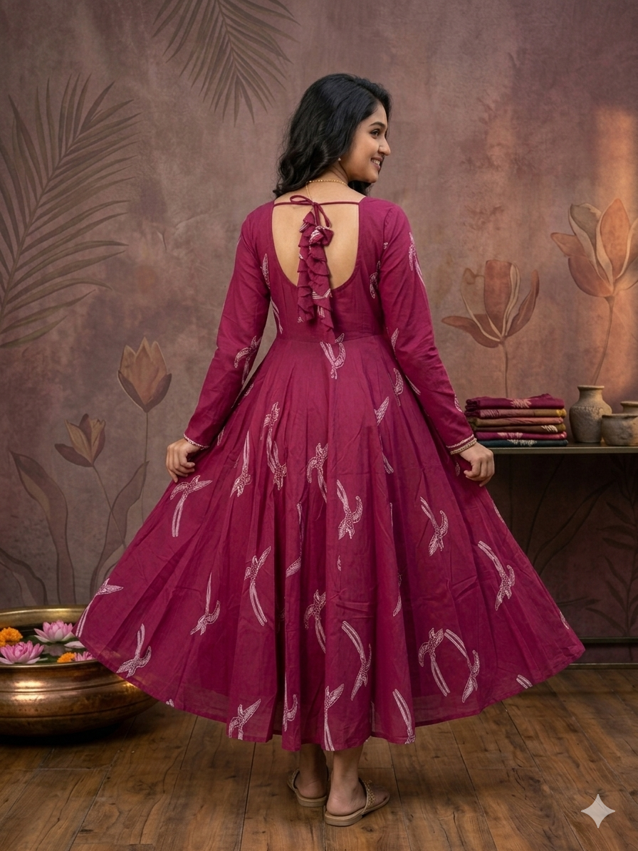 Magenta Pink Cotton Anarkali