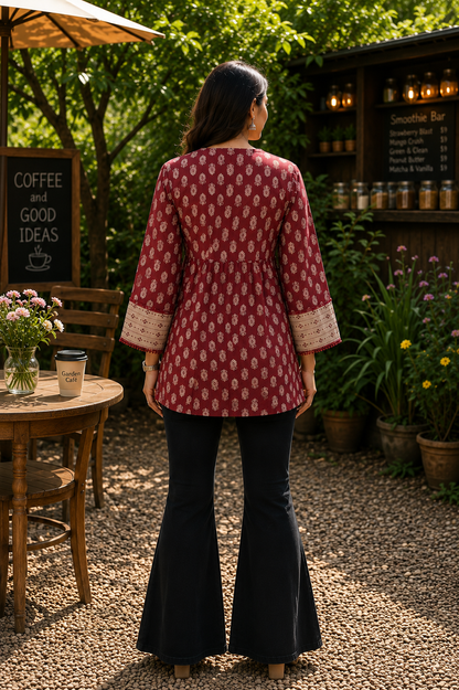 Maroon& Beige Cotton Top