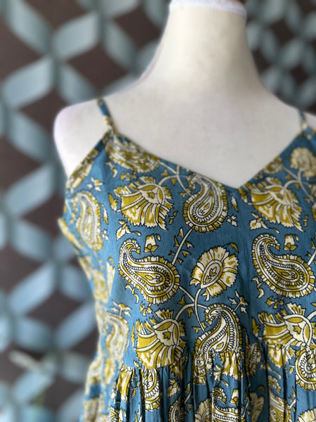 Paisley Teal Blue&Yellow Strap Top
