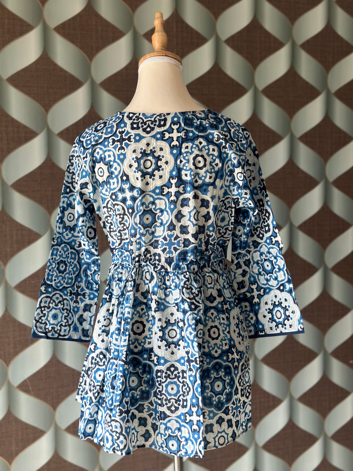 Blue&White Printed Cotton Top