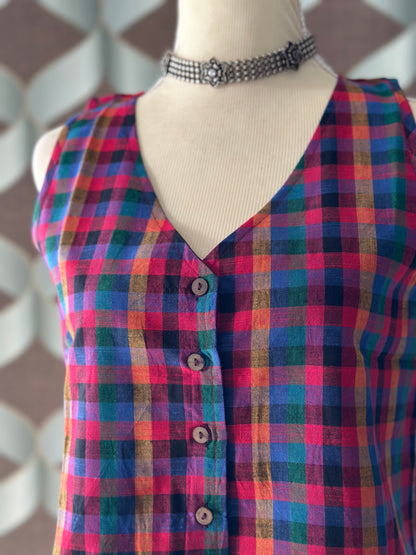 Bright Varnam Madras Check Waistcoat