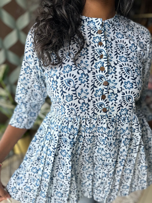 Indigo Blue &White Cotton Top