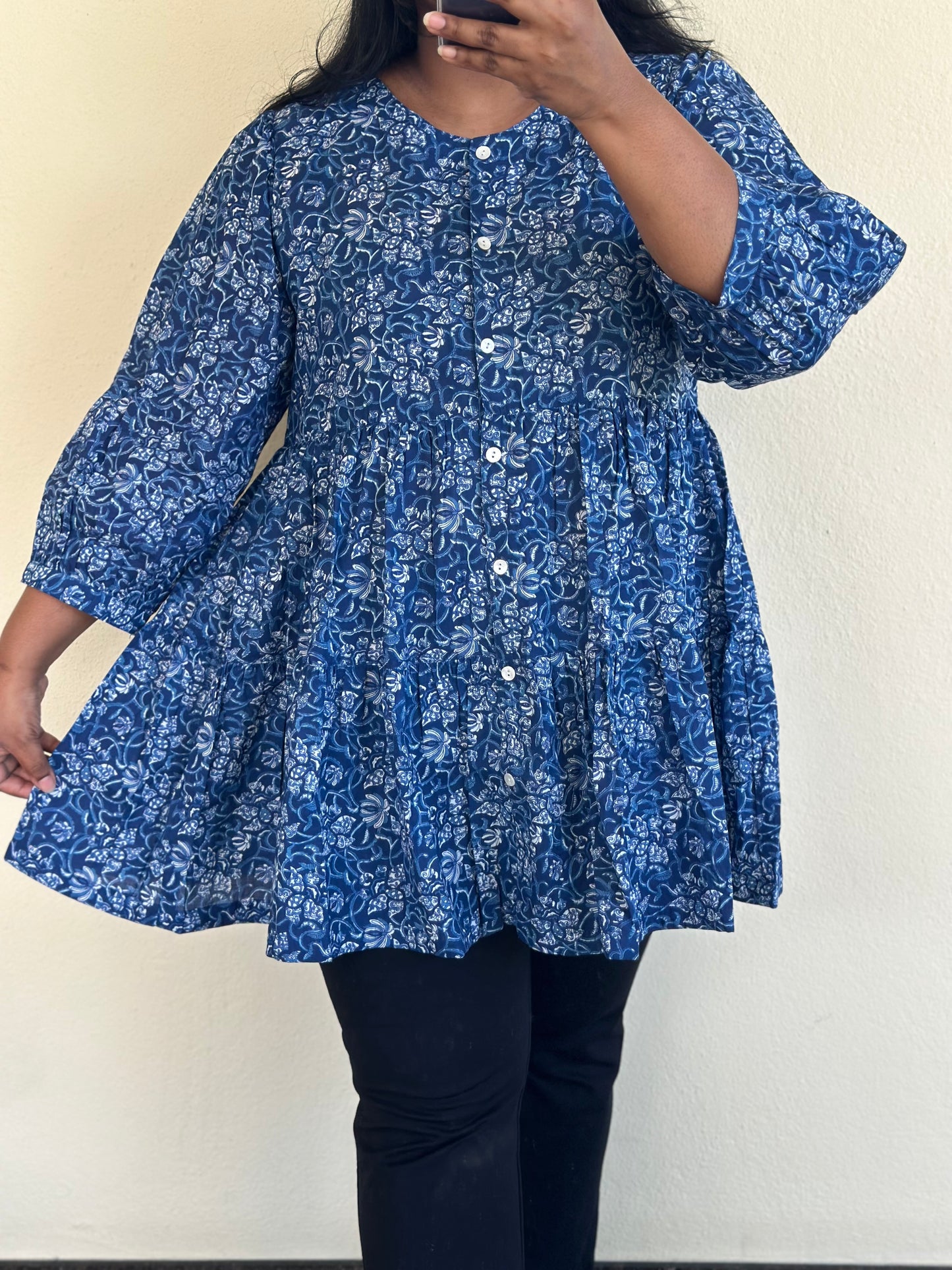 Indigo A-Line Tier Cotton Top