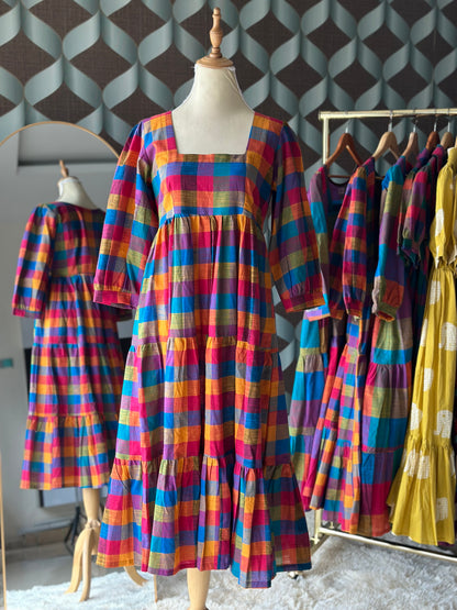 Varnam Madras Check Midi Dress