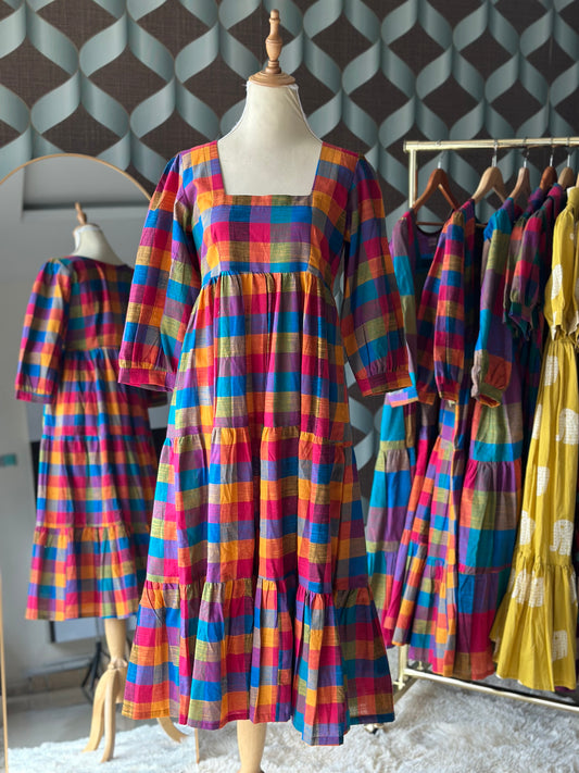 Varnam Madras Check Midi Dress