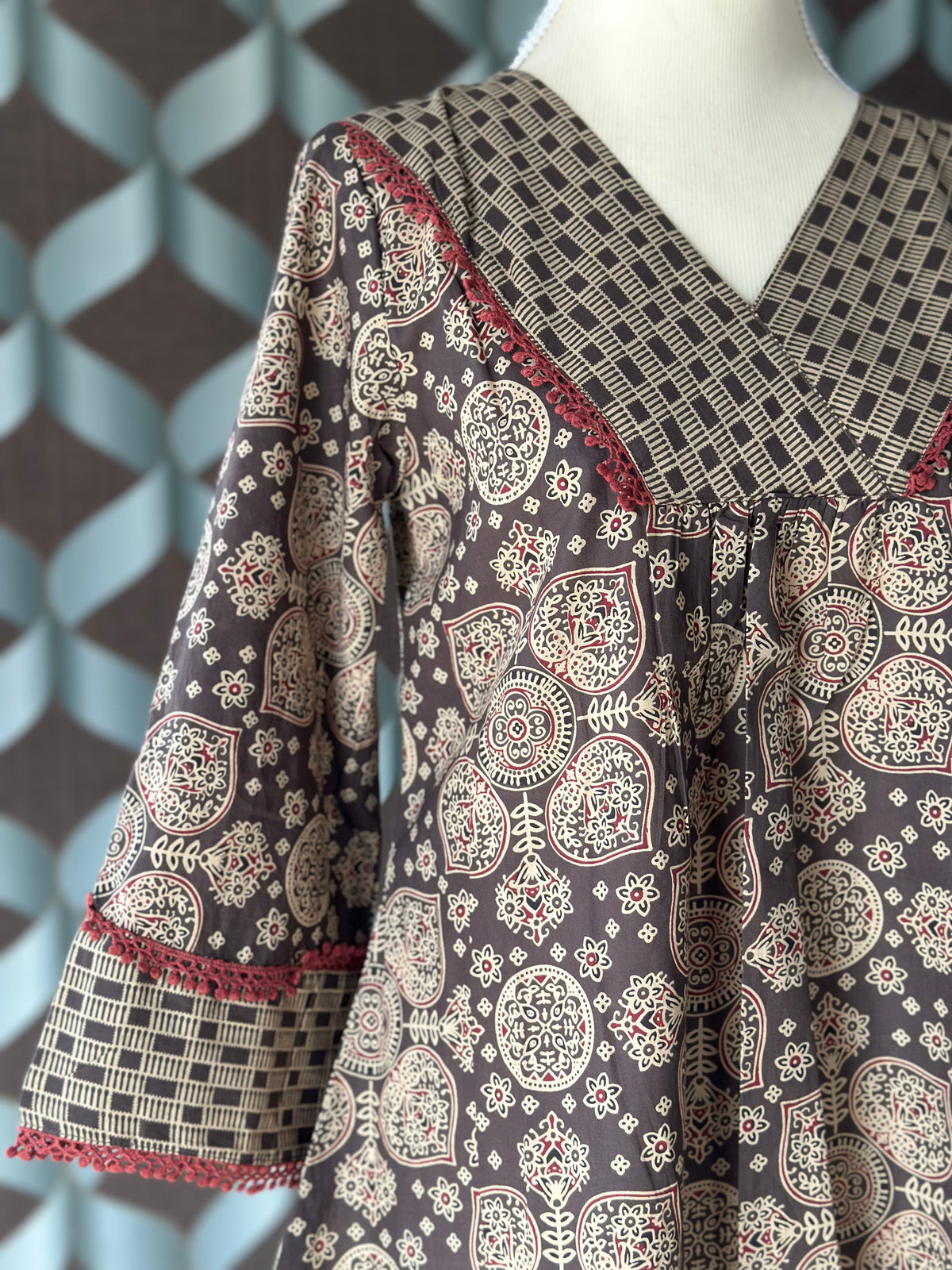 Dark Brown Floral Cotton Top