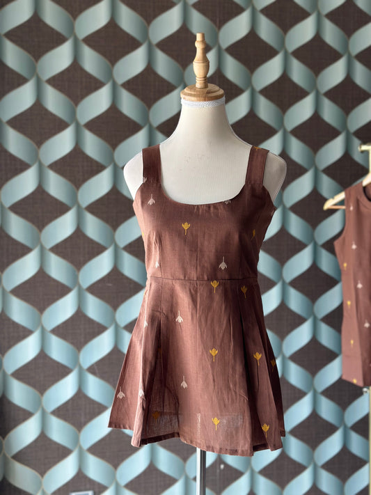 Chocolate Brown Handloom Cotton Short Top