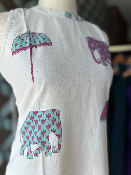 Jaipur Elephant & Umbrella Kurta Top(Megenta&Teal)