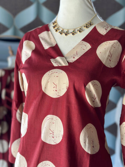 Maroon & Beige Polka Viva Set