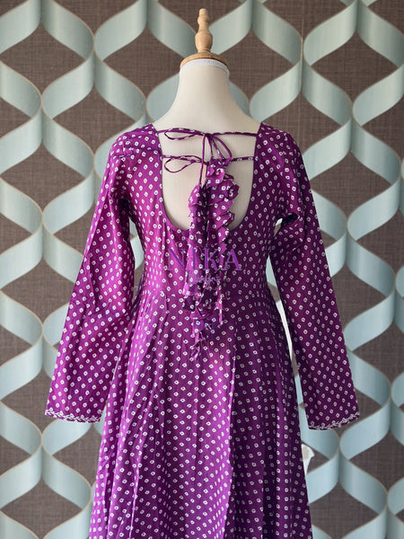 Purple Bhandini Cotton Anarkali