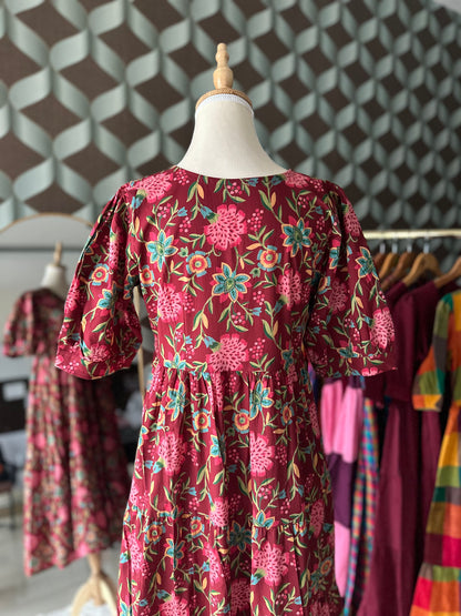 Red Multicolor Floral Tier Dress