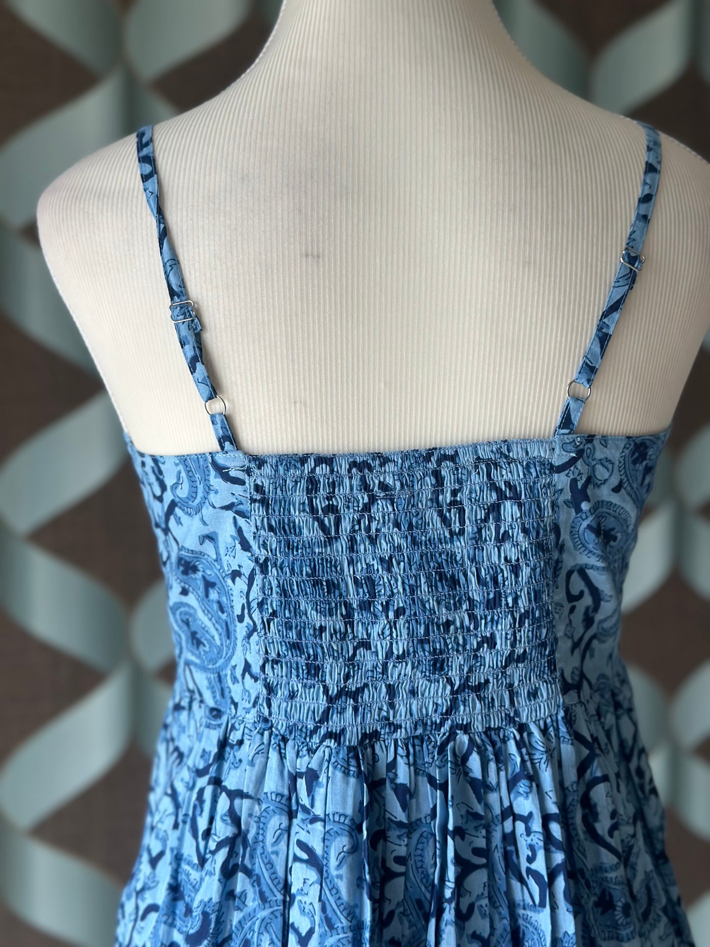 Blue Paisley Printed Strap Smocked Top