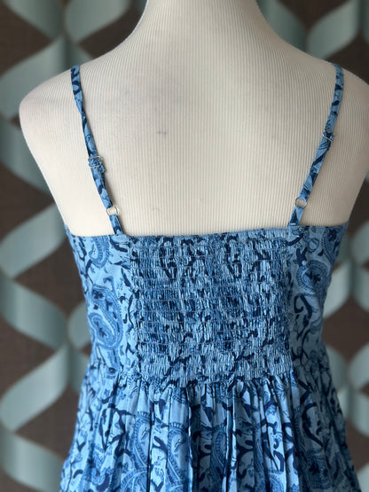 Blue Paisley Printed Strap Smocked Top