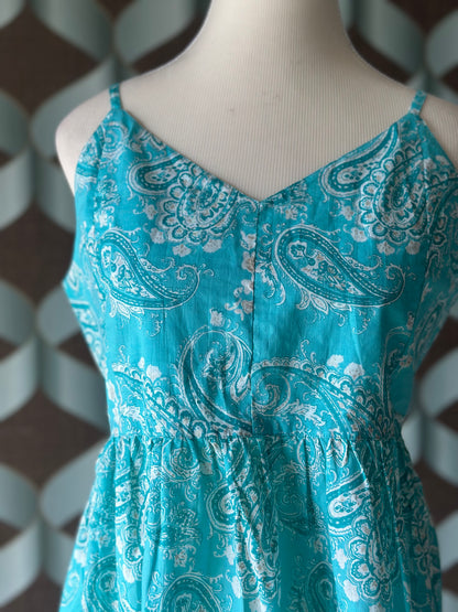 Aqua Blue Printed Strap Smocked  Top
