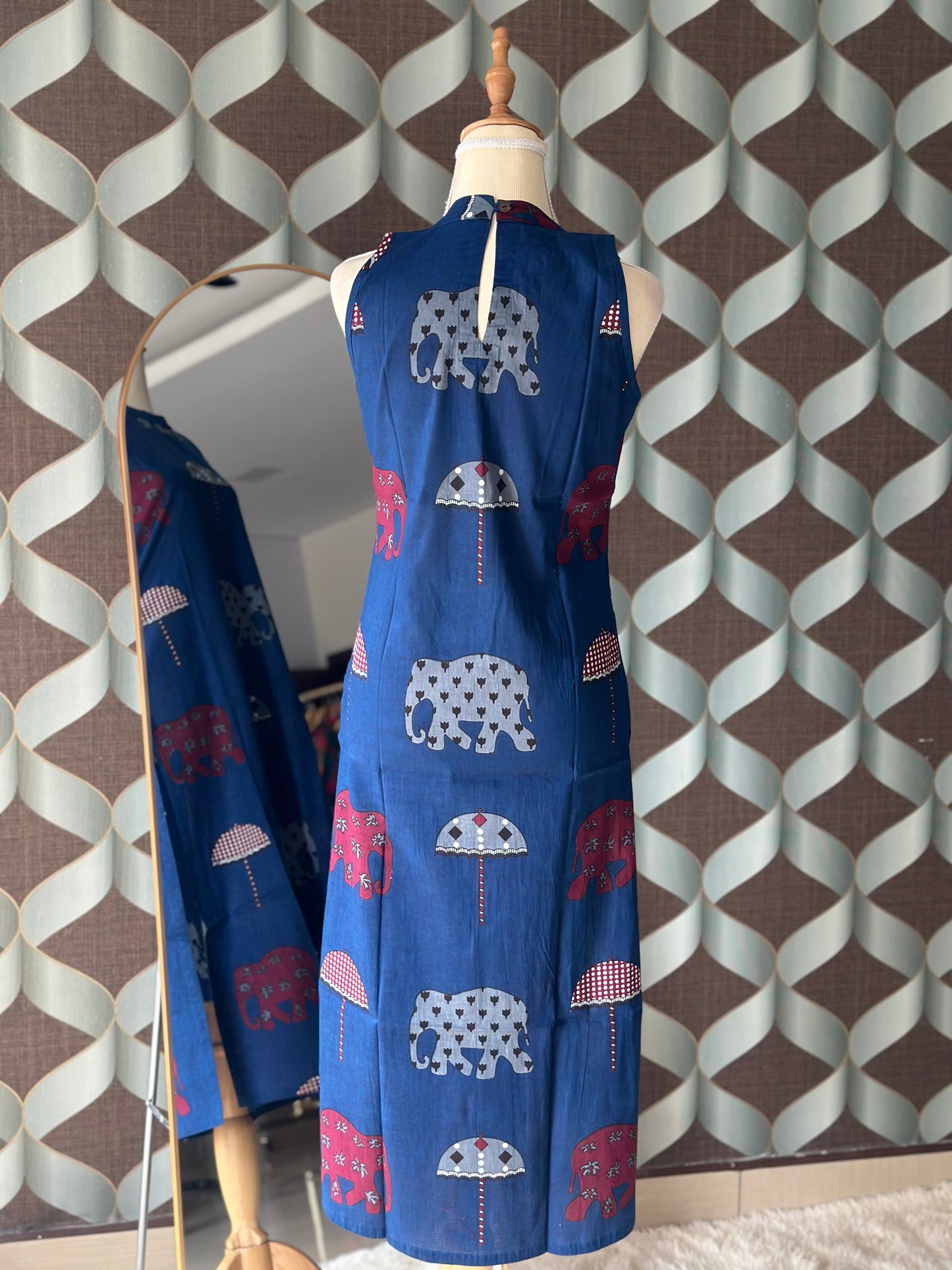 Dark Blue Elep Cotton Halter Neck