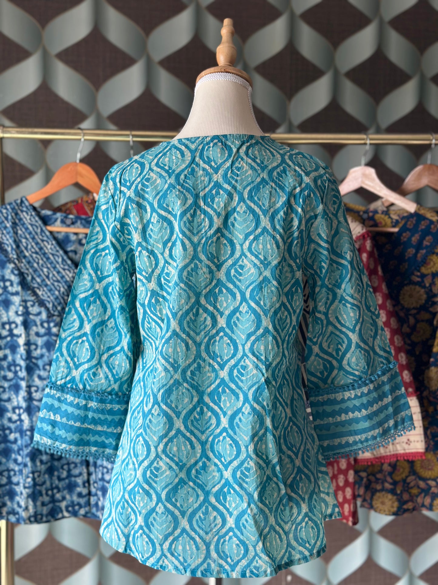 Turquoise Blue Cotton Short Top