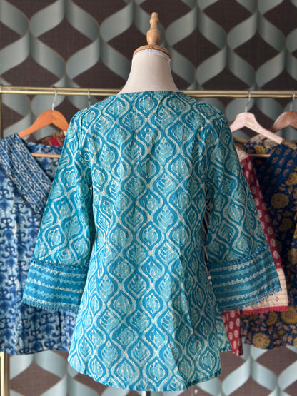 Turquoise Blue Cotton Short Top