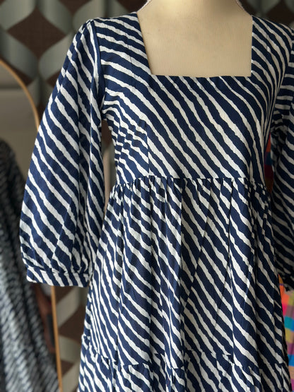 Navy Blue Lehariya Midi Dress