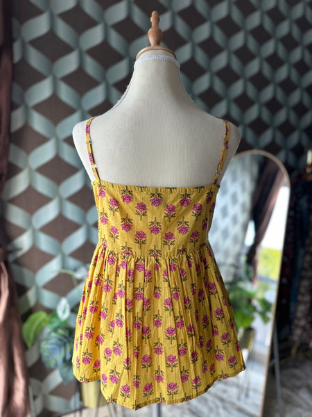 Pink& Yellow Floral Strap Top
