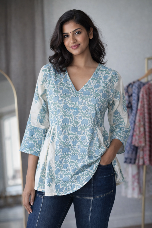 Powder Blue Floral Short Top