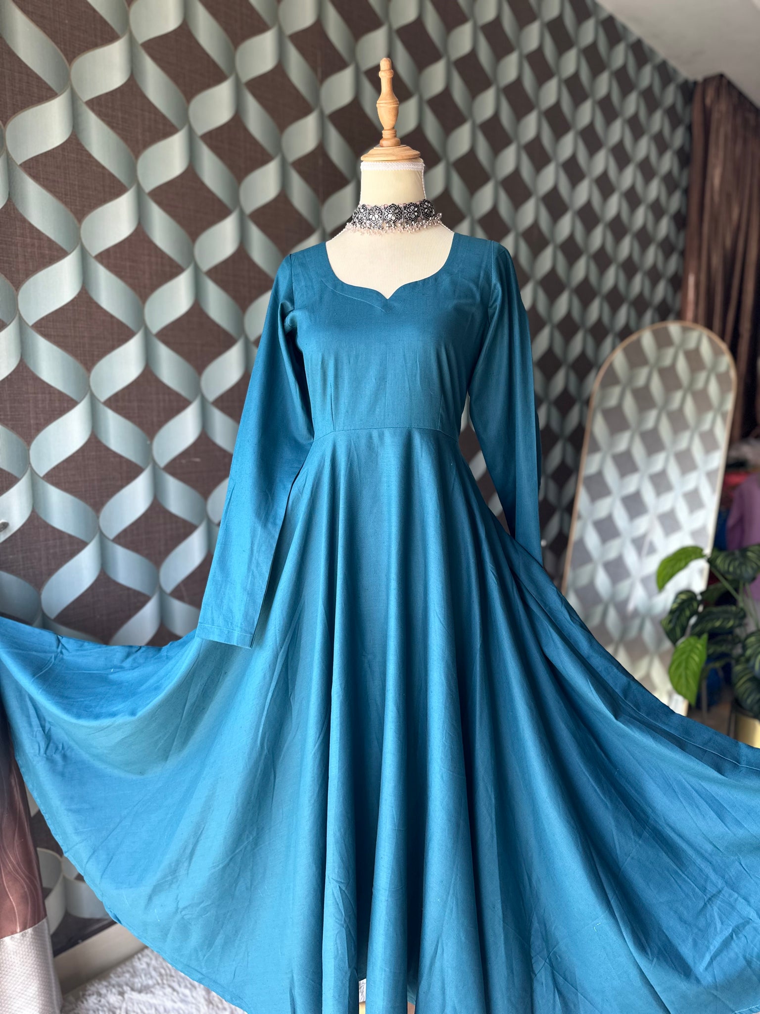 Teal Blue Cotton Anarkali