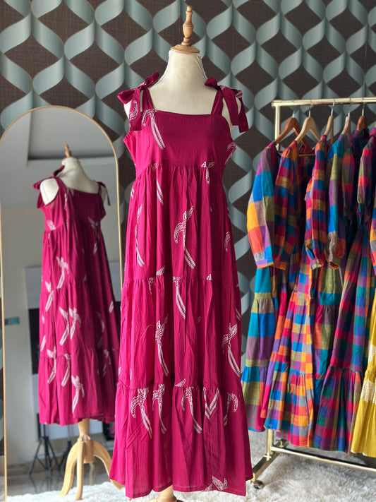 Magenta Pink Strap Midi Dress