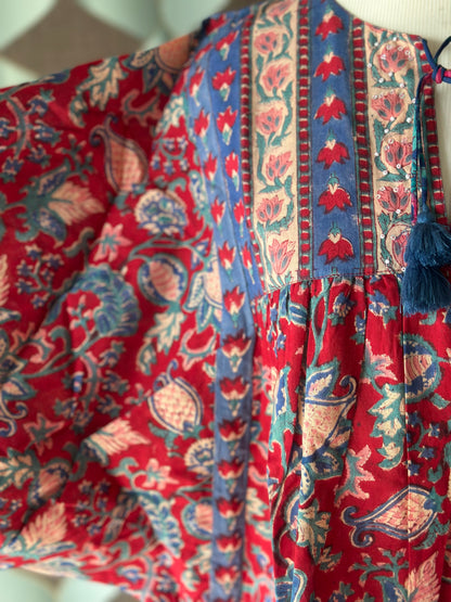 Red Floral Handblock Printed Boho Top