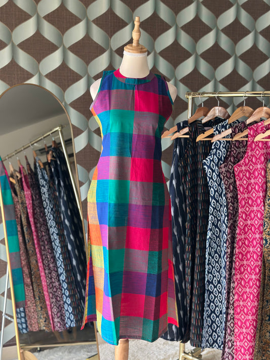 Vibrant Madras Check Halter Cotton Kurta