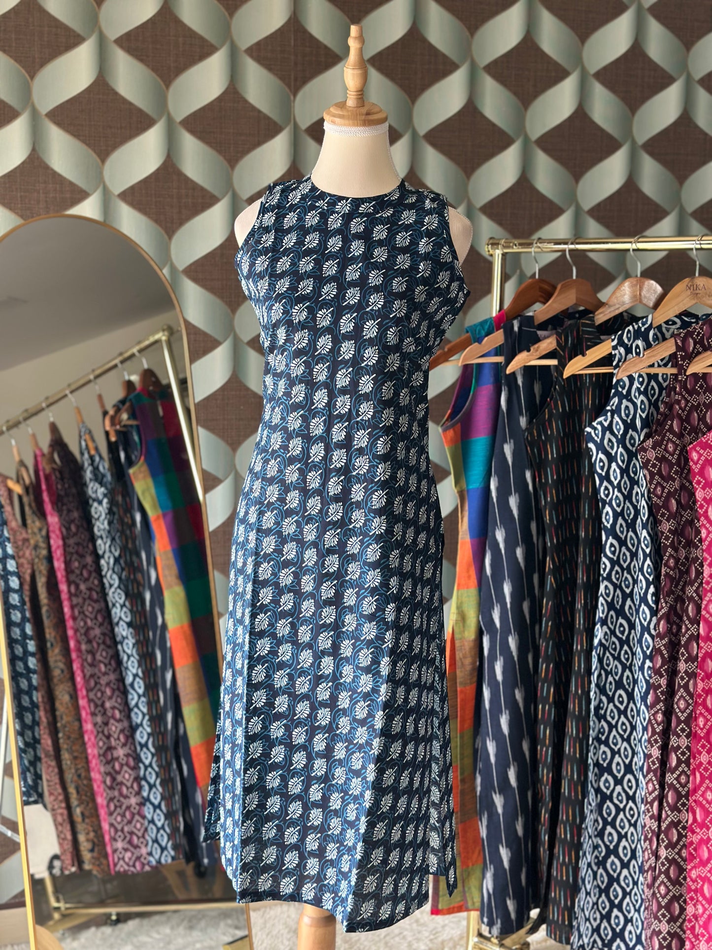 Indigo Blue Leaf Halter Cotton Kurta