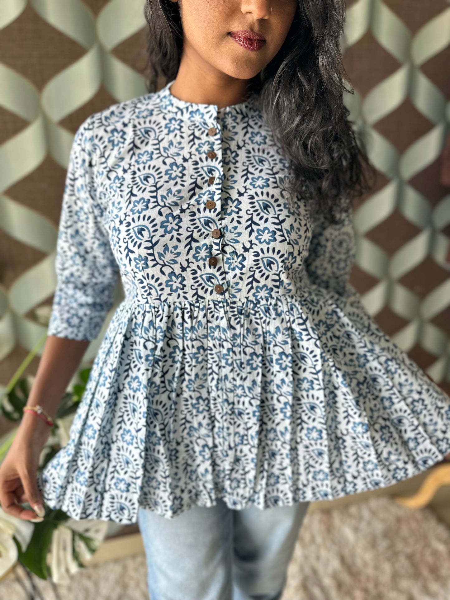 Indigo Blue &White Cotton Top