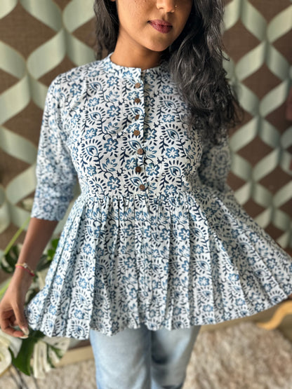Indigo Blue &White Cotton Top