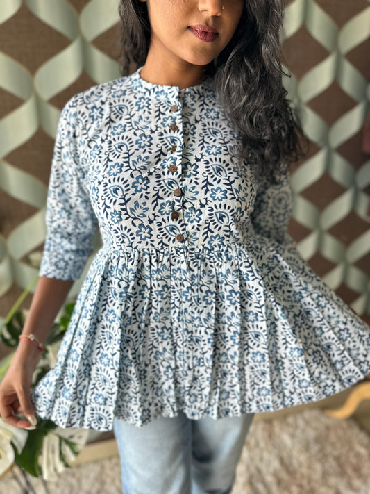 Indigo Blue &White Cotton Top