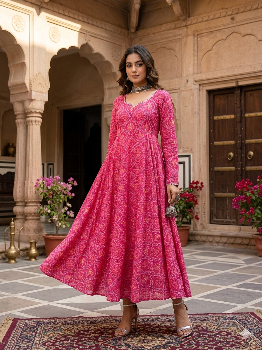 Bhandini Radiant Rose Pink Cotton Anarkali