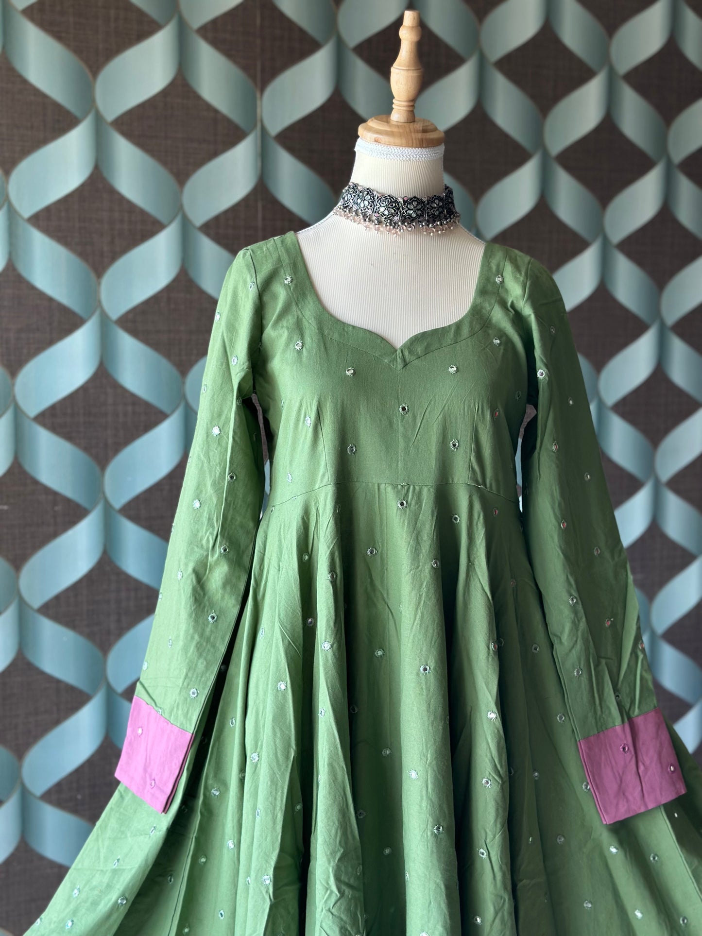 Sitara Sage Green Cotton Anarkali