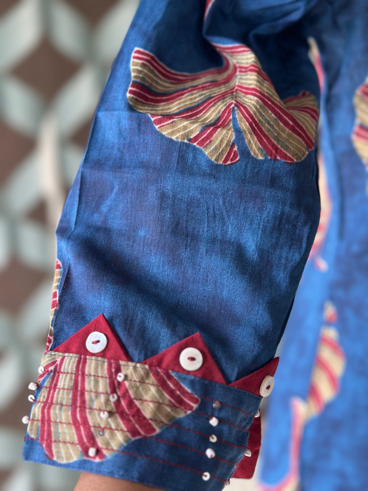 Berry Blue Printed Cotton Short Top