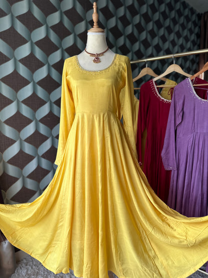 Yellow Soft Silk Anarkali
