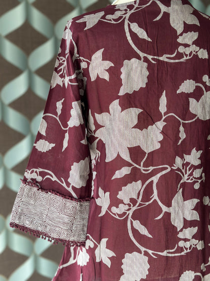 Wine Purple Floral Cotton Top