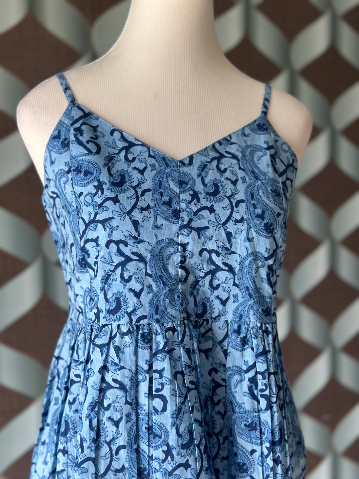Blue Paisley Printed Strap Smocked Top