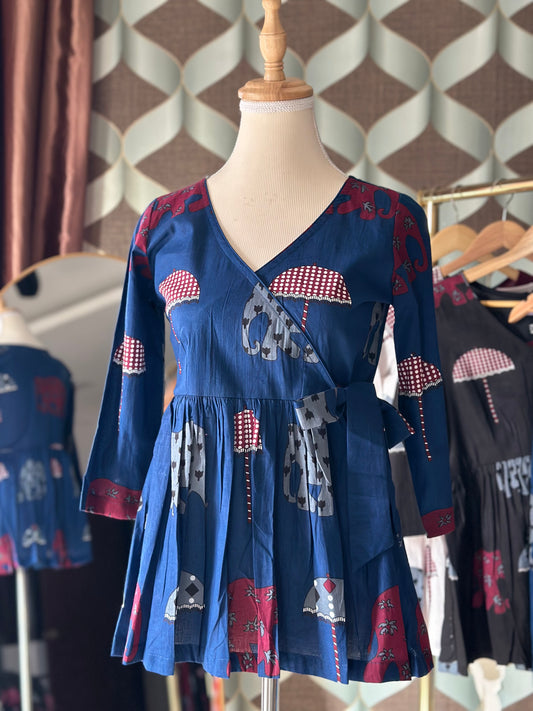 Royal Blue Elephant Print Cotton Short Top