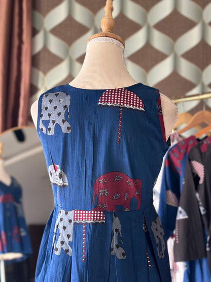Navy Blue Elephant Print Cotton Sleeveless Top